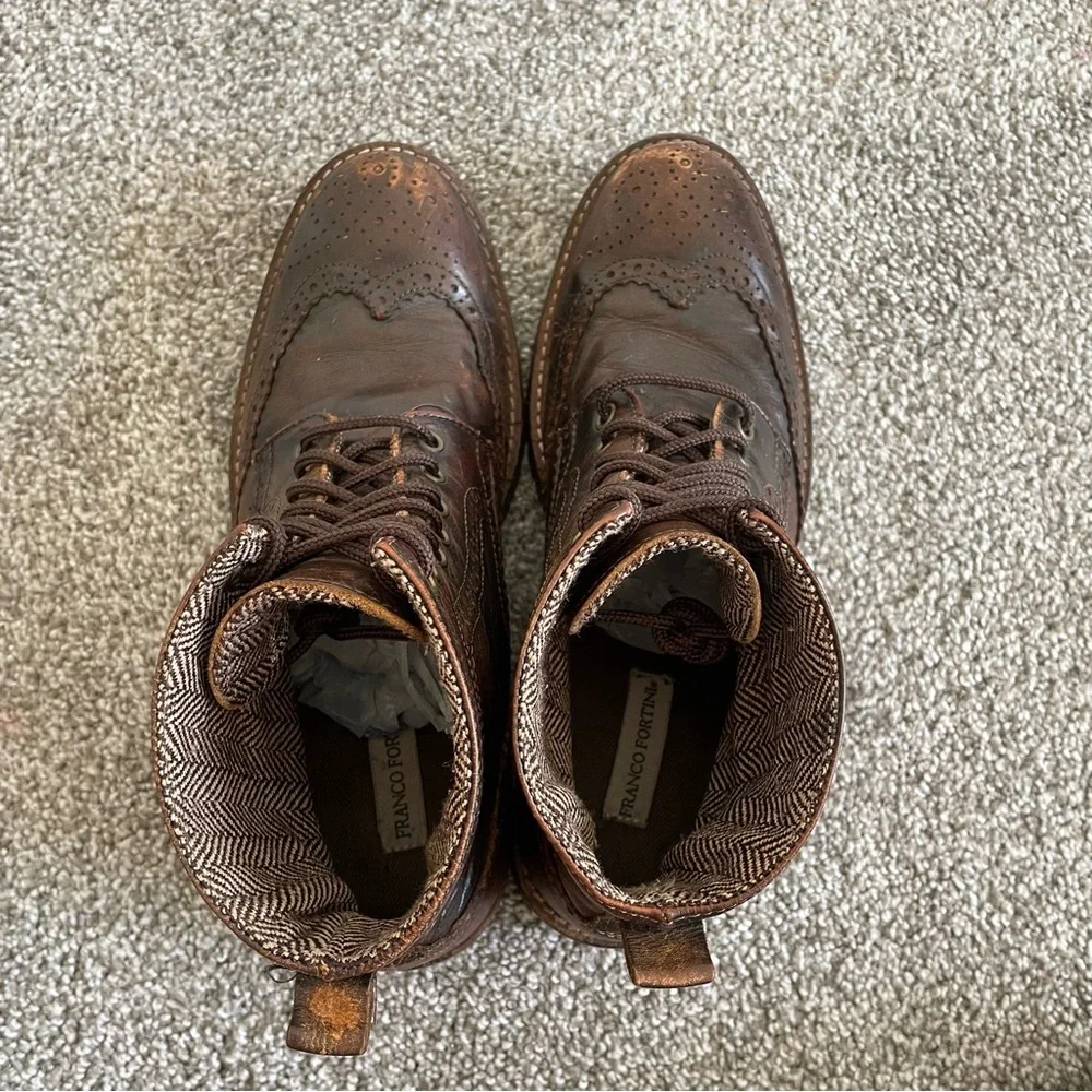 Franco Fortini Wing Tip Lace Up Classic Ankle Boots Mens Size 8 Brown Leather